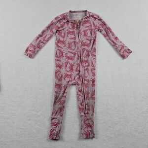 Muse Threads Baby 9-12M Bamboo Viscose Crab Print Footless Romper Pink Red
